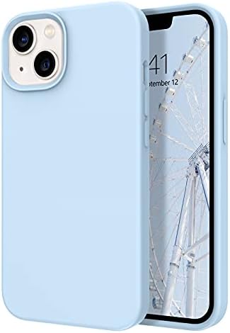 DOMAVER iPhone 13 Case Smooth Liquid Silicone Soft Gel Rubber Microfiber Lining Cushion Cover Shockproof Protective Phone Cases for iPhone 13- Light Blue