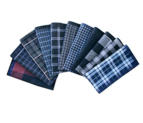 Srffbremeoly Assorted Men's Handkerchief Plaid 100% Cotton Handkerchiefs Soft Hankies Pocket Square 12Piecs #TOP3