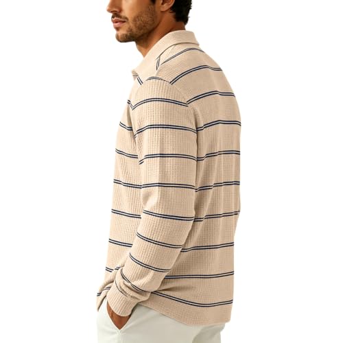 Mens Rugby Shirts Button Collared Henley Mens Waffle Knit Long Sleeve - image 3