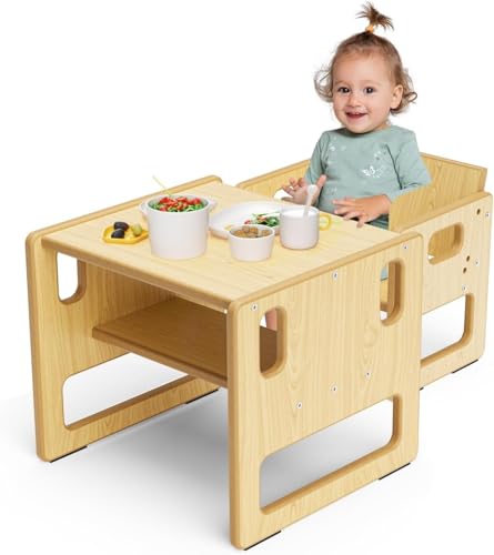 Set Tavolo e Sedia Montessori per Bambini 1-3 Anni, Ideale per Leggere/Mangiare/Giocare, Montaggio Semplice, mobili...