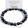 Triple Protection Bracelet Black Obsidian & Hematite Blue Green Tiger Eye Bracelet Handmade Natural Stone Chakra Reiki for Men Women Luck Prosperity & Happiness 8mm Beads Adjustable (Green Tiger Eye) #2