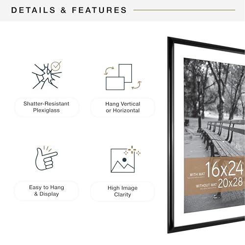 Image of MCS Trendsetter Poster Frame With Mat Option, 20x28 Matted to 16x24, Black | Trendsetter Poster Frame For Photos, 20x28 Inch, Displays 16x24 Inch Matted Or 20x28 Unmatted, Black, 1-Pack
