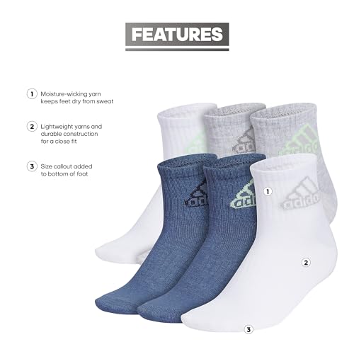 Image of adidas Unisex Kids Quarter Ankle Socks for Boys and Girls Youth (6-pack) Superlite Breathable and Lightweight Discontinued