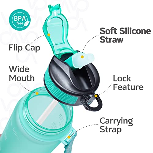 Image of Venture Pal 32oz Motivational Fitness Sports Water Bottle with Time Marker & Straw, Large Wide Mouth Leakproof Durable BPA Free Non-Toxic-Mint Green