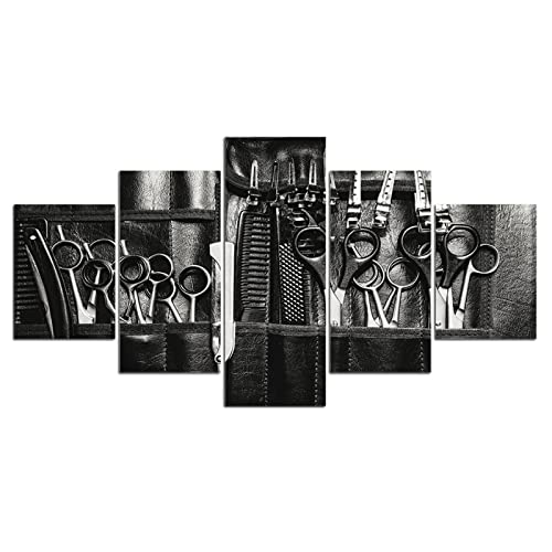 5 Piece Modern Canvas Prints Artwork Black And White Hairdressing