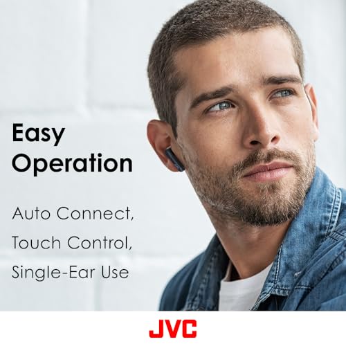 JVC True Wireless Earbuds Headphones, 11mm Neodymium Magnet Driver, Touch Sensor Operation, Bluetooth 5.1, Water Resistance (IPX4), Long Battery Life (up to 22 Hours) - HAA3TB (Black), Small