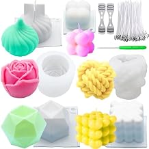 Silicone Candle Molds Big Set for Candle Making With Wicks, 6Pcs 3D Resin Mold for Wax Candle Soap DIY Scented Candle, White
