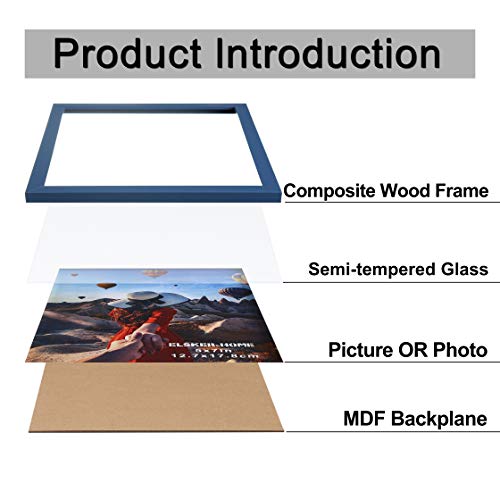 Elsker&Home 5X7 Picture Frame - Navy Blue Sturdy Wood Composite Photo Frame - Semi-Tempered Glass - Includes Hanging Hardware And Desktop Easel - For Landscape/Portrait Frame (6 Pack) #TOP4