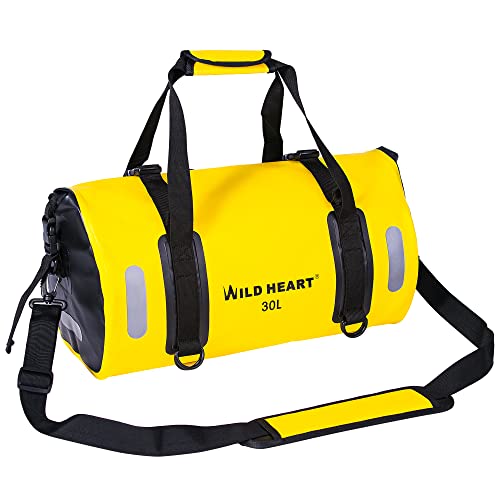 WILD HEART Waterproof Bag Duffel Bag 20L 30L 40L with Welded Seams Shoulder Straps, Mesh Pocket for Kayaking, Camping, Boating,Bicycle,Motorcycle 30L Yellow