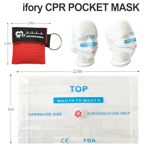 ifory CPR Face Shield with Keyring (100 Pack), CPR Pocket Mask for Emergency Kit, CPR Keychain Face Shield with One Way Valve Breathing Barrier for First Aid or CPR Training, Red