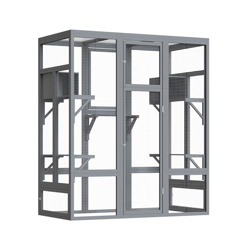 YADSUNY 69.8 Inch Catio Outdoor Cat Enclosure Large Cat House for Outdoor Cats with Enhanced Security Structure Outside Cat Patio Cattery Weatherproof for Multiple Indoor Outdoor Cats Grey