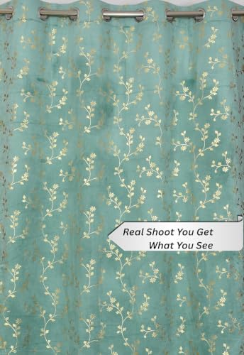 Image of Velvet Room Darkening Long Door Curtain 9 Feet, Golden Foil Print