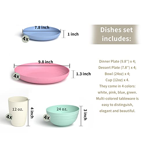 Wheat Straw Dinnerware Sets For 6 (24 Pieces), Dinner Plates, Dessert Plate, Cereal Bowls, Kids Cups, Microwave Dishwasher Safe, Lightweight, Unbreakable Dishes For Kitchen, Camping, Rv (Multicolor) #TOP2