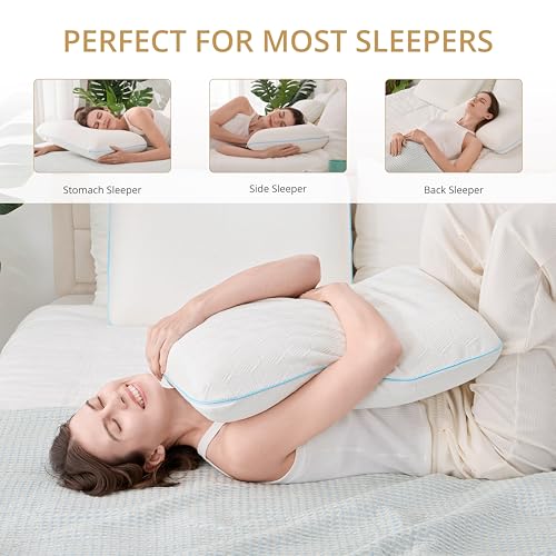Image of EGOHOME Bed Pillow Standard Size - Memory Foam Made in USA - for Side, Back and Stomach Sleepers, Neck Support with Washable & Removable Cover, Medium Soft, 1 Pack