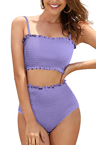 Bikini bandeau froncé pour camoufler les rondeurs avec sa taille haute SHEKINI