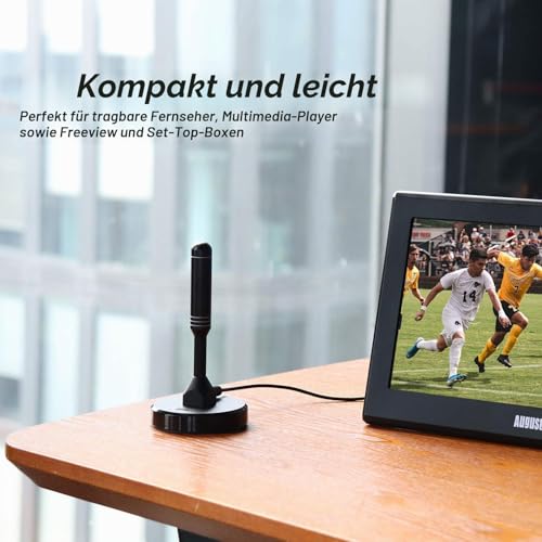 August DTA240 DVB-T/DVB-T2-Antenne - stärkere Stabantenne für digitales Fernsehen/Digital TV/DVB-T2 Tuner Stick/DAB Radio/ALU-Massivkern für maximale Signalqualität - Mit Magnetfuß 2m Kabel