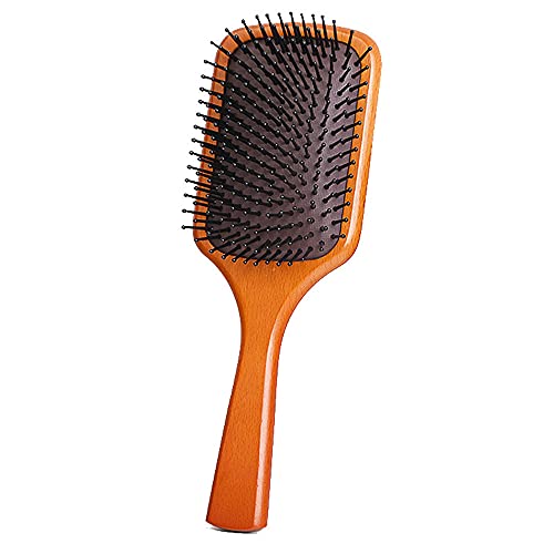 Natural Wooden Paddle Hair Brush for Women Men Kids, for Wet or Dry Hair Detangling Smoothing Massaging Scalp