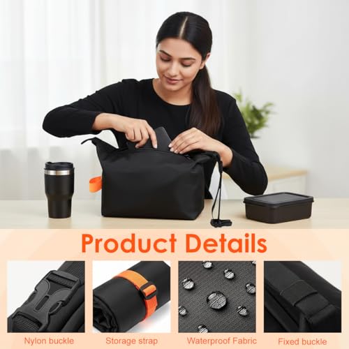 Image of HASTHIP Insulated Lunch Bag Fashion Minimalist Bento Box Tote, Waterproof Food Cooler Bag with Quick-Release Buckle Handle, Portable Meal Storage Bag for Work, School & Picnic