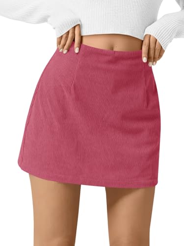 Image of Wenrine Womens Corduroy Mini Skirt High Waisted Basic Casual A-line Short Fall Winter Skirts, Light Pink, XXL
