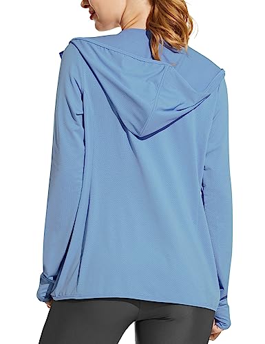 Baleaf Women's Zip Up Sun Shirts Spf Upf 50+ Hoodie Jackets Hiking Thumb Holes Lightweight Quick Dry Outdoor Blue L #TOP1