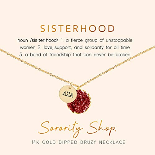 Sorority Shop ASA Necklace - Alpha Sigma Alpha Red Druzy Gemstone Necklace with Engraved Pendant â€“ 14K Gold Dipped Jewelry with Red Gemstone â€“ Sorority Gift, Charm Paraphernalia