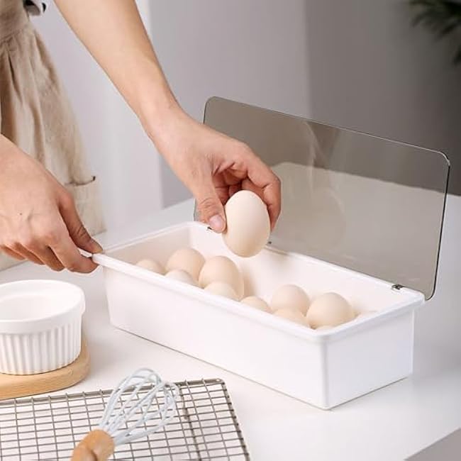 Egg Tray for Refrigerator,12-Grid Egg Container Storage Box - Storage Box Organizer with Lid for Fridge Kitchen Pantry Apartment Drawer Cabinet Freezer