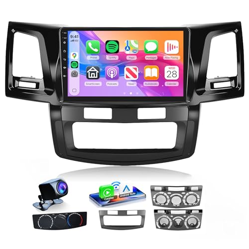 Rimoody 4G+64G Android 15 Wireless Carplay Car Stereo Radio for Toyota HILUX Fortuner 2005-2014, Andorid auto Mirror Link 9'' Touchscreen GPS 5G-WiFi Bluetooth FM/RDS EQ-32 SWC Backup Camera