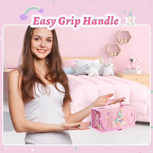 Image of Large Capacity Pencil Case with 4 Super Large Storage Bags, Suitable for Storing Pens, Cosmetics and 3C Accessories, Pink Unicorn Pattern Pencil Pouch, for Teens, Office Workers and Students