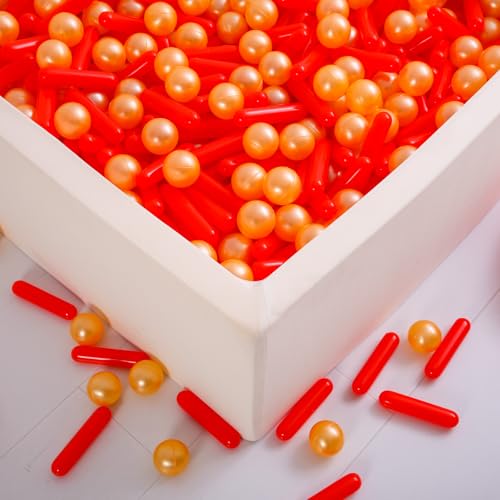 Heopeis Ball Pit Balls and Strips for Ball Pits, 120pcs Cute Plastic Star Toy Balls for Kids, Baby Toddler 1-3 Birthday, Bounce House, Play Tent, Baby Pool Water Toys, Party (Red Gold)