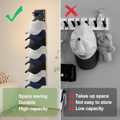 FULHANY 2 StüCke Selbst Kleberer Hutregal - Cap Halterung Wand - MüTzenhalter - Cap Halter - Kein Bohrer BenöTigte Hut -Rack FüR 20 HüTe FüR Garderobe/TüR/Wandc