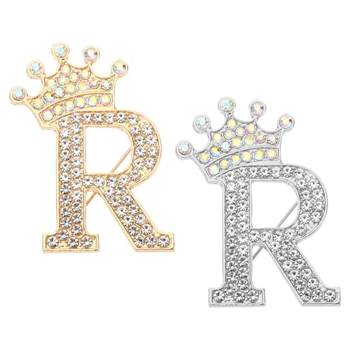 PATIKIL 2pcs Broche de Letra con Tiara, Alfiler de Diadema con Inicial Alfabeto de Rhinestone para Mujer Adorno Fino para Vestido Traje Abrigo Bolsa Personalizado, Dorado Plateado, Letra R