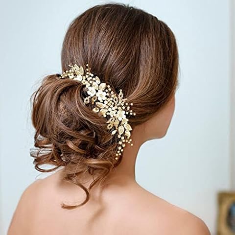 Runmi Diademas de Flores Doradas con Diseño de Hojas de Perlas Cover