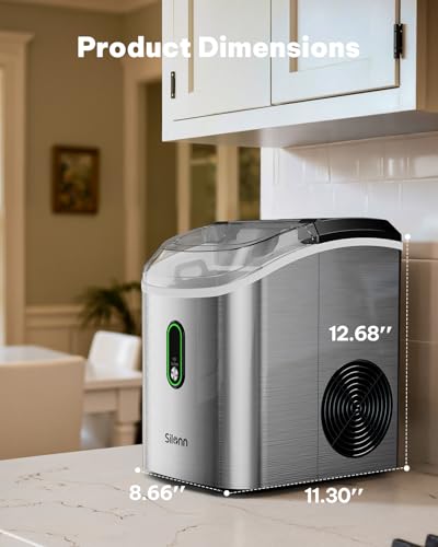 Silonn Nugget Ice Maker Countertop, Pellet Ice Machine with Self-Cleaning Function, Sonic Ice Maker Produces 33lbs of Chewable Ice in 24 Hours, Ideal for Home Kitchen and Office (Stainless Steel)
