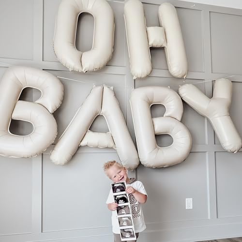 Image of 40inch OH BABY Balloon - Jumbo Cream Oh Baby Shower Sign for Backdrop Boho Baby Shower Gender Reveal Neutral Decorations Balloons Party Supplies