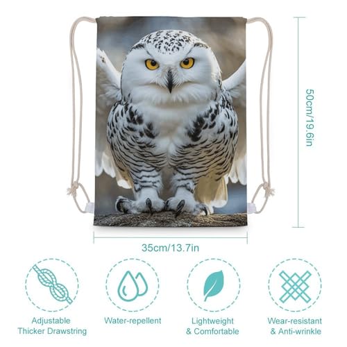 Snow Owl Drawstring Backpack - Canvas Sports Gym Sackpack, Lightweight String Bag for Beach & Travel2