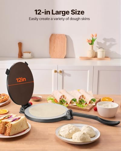 Image of VEVOR Tortilla Press 12 In Cast Iron Roti Maker and Tortilladora Heavy Duty