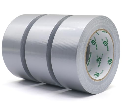 BOMEI PACK Cinta americana Gris profesional, 50mm x 50 m, cinta impermeable de tela para reparaciones, manualidades, uso en interiores y exteriores - 3 Rollos