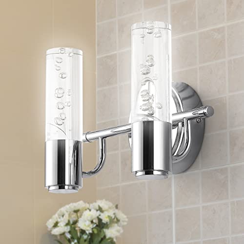 Image of JONATHAN Y 10.75 inch Chrome Modern Integrated LED Vanity Light Wall Sconce for Bathroom, Clear Bubble Acrylic Shade Minimalist Art Deco Light for Hallway, Entryway, 4000K (JYL7223A)