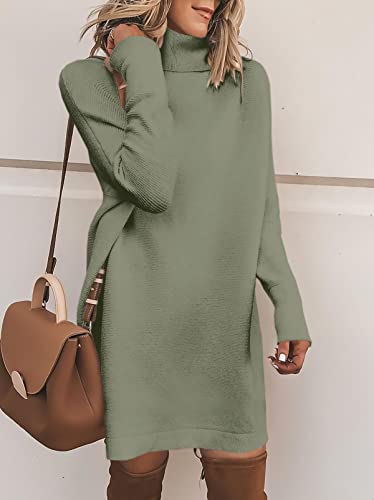Anrabess Women Turtleneck Long Batwing Sleeve Casual Loose Oversized Sweater Dress Knit Fall Winter Pullover Dresses 793Nenlv-M Green #TOP3