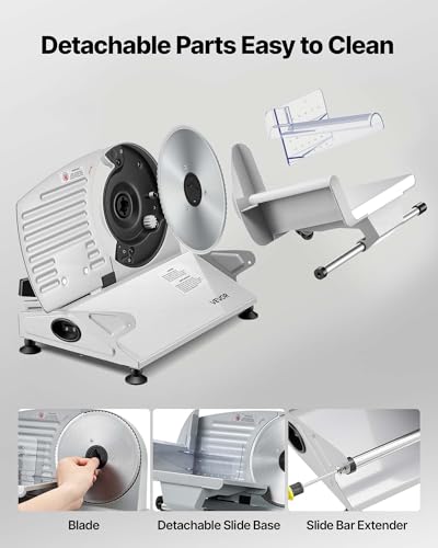Image of VEVOR Meat Slicer, 7.5 inch Electric Deli Slicer with 2 SUS420 Blades & 0-0.6 inch Adjustable Thickness, 200W Home Food-Slicer for Frozen Meat, Ham, Baguett, Steak, UL Approved