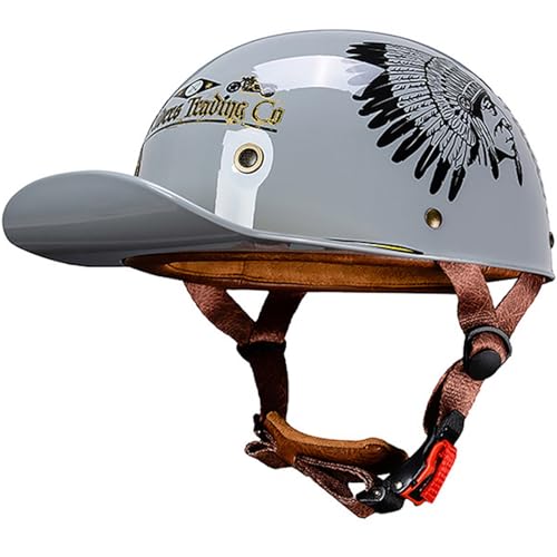 Image of Baseball Motorcycle Half Helmet DOT Approved for Adults Universal Hat Style Helmet with Adjustable Quick Release Buckle Fits Bicycle Cruiser Scooter