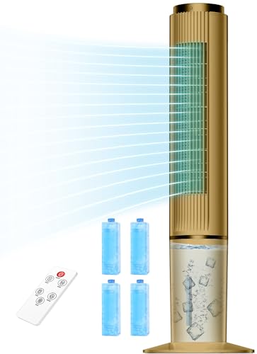 Image of HIFRESH Air Cooler for Home, Mute Operation, 107CM Tower Cooler w /Remote & LED Display, 4 Mode & 3 Speed, 12H Timer, 26 Feet Air Delivery, 4L Water Tank, 4 Ice Packs, 70 Swing Control - Brown