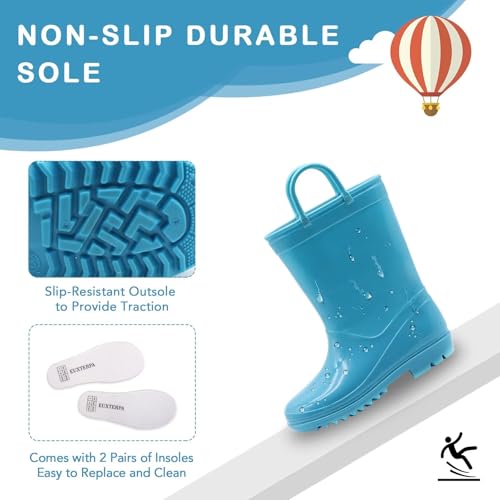 EUXTERPA Boys Girls Waterproof Rain Boots Kids Toddler Solid Color Boots with Easy On Handles2