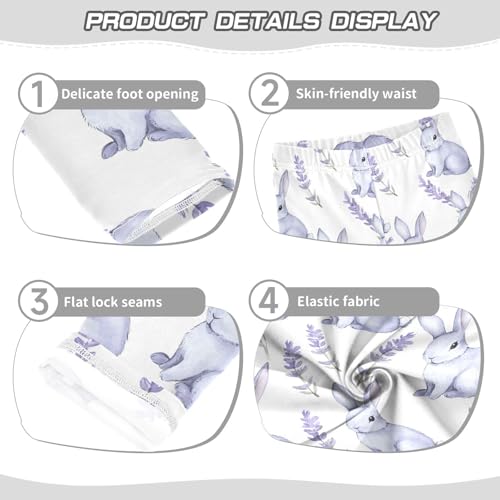 ALAZA Girls' Leggings Children's Yoga Pants Skinny Printed Dance Rabbit Lavender Comfortable 4T2