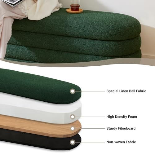 Storage Ottoman Bench 49.2 Inch Upholstered Fabric Storage Bench for Bedroom End of Bed Aesthetic Large Oval Ottoman for Living Room(Dark Green)