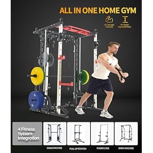 Power Rack for Home Gym, Smith-Machine with Cable Crossover for Full-Body Workout, All-in-one Trainer Equipment for Strength Training, Squat, Bench Press and Pull Up Bar Power Rack for Home Gym Smith Machine with Cable Crossover for Full Body Workout All in one Trainer Equipment for Strength Training Squat Bench Press and Pull Up Bar