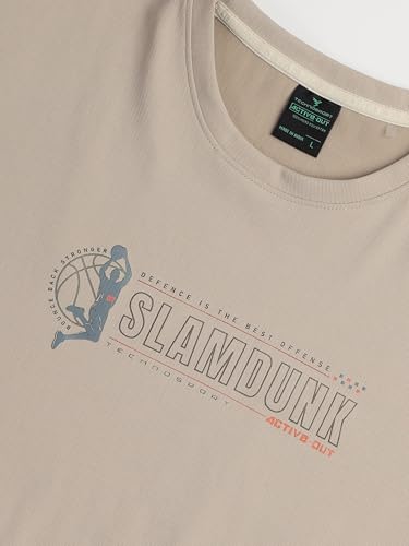 Image of TECHNOSPORT Men's Typography Printed T-Shirt ELASTOPLUS Quick Dry Slim Fit Round Neck Sports Tee for Gym Running Casual Wear UPF50+ Anti Odour