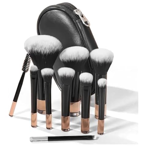 Kingtree 10Pcs Mini Makeup Brushes Travel Makeup Brush Set, Portable ON THE GO Makeup Brushes with Pouch, Easy-taken Travel Size Full Complete Function Cosmetic Brushes Kit for Flawless Makeup Looks Cover