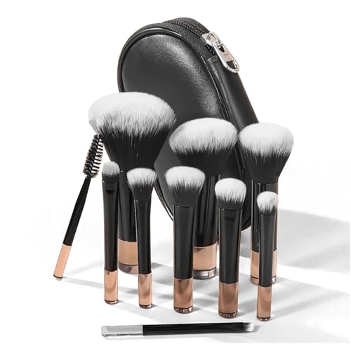 Kingtree Travel Makeup Brush Set, 10Pcs Mini Makeup Brushes with Pouch Portable ON THE GO Makeup Brush Travel Set, Easy-taken Full Complete Function Cosmetic Brushes for Flawless Makeup Looks