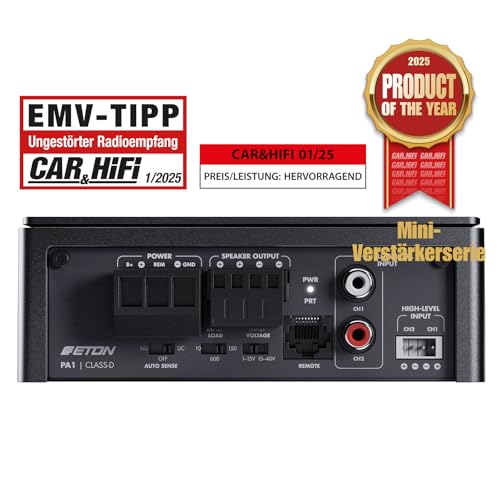 ETON PA 1 – ultra kompakter 1 Kanal Verstärker, leistungsstarke digitale Micro Subwoofer Endstufe für Autos und Reisemobile, Class D Monoblock mit 1 x 200 Watt
